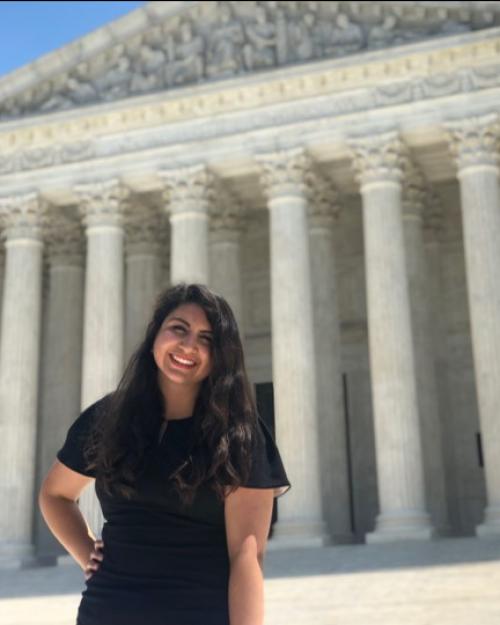 Estefania Perez ’21 in front of the Supreme Court.