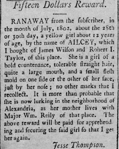newspaper ad about a runaway slave
